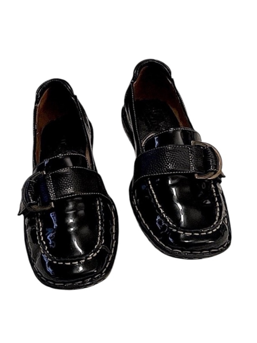 Born Womens Black Patent Leather Buckle Comfort Soles Slip On Loafers Sz 7